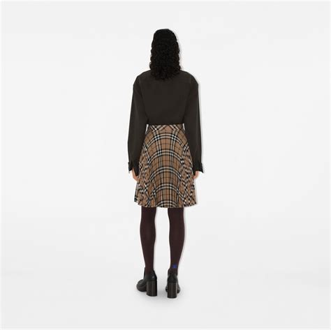 pleated check wool blend skirt